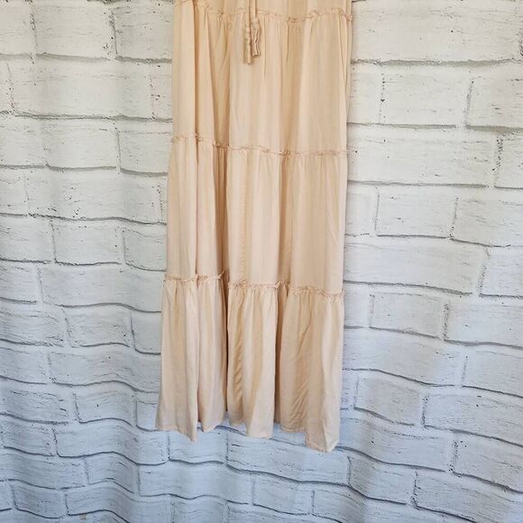 Pilyq Pink Swim Cover Up Sleeveless V-Neck Tiered Maxi Dress Size M/L - Picture 4 of 13